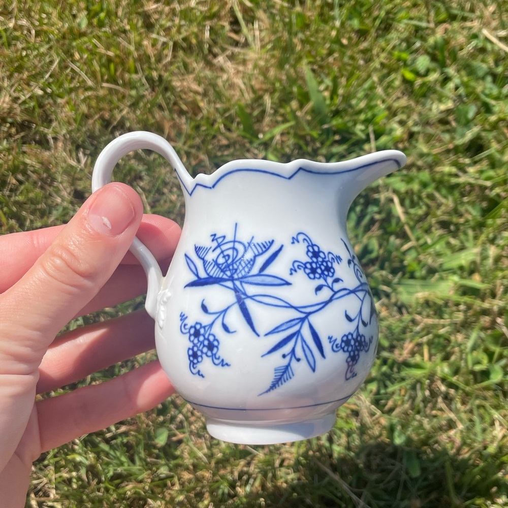 Blue & White Floral Porcelain Creamer Pitcher